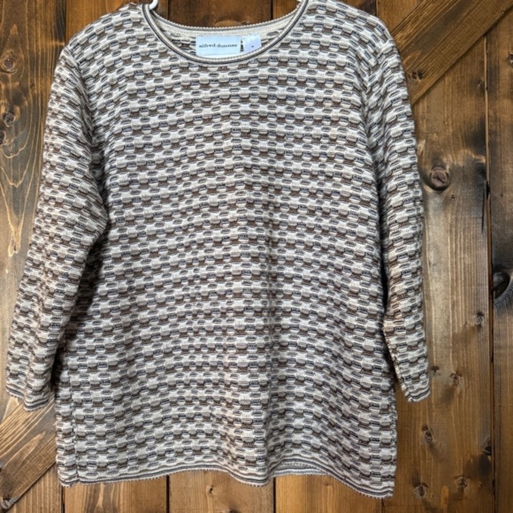 Alfred Dunner Women’s Knit Sweater Vintage 90s Sweater Brown and Cream SZ Medium